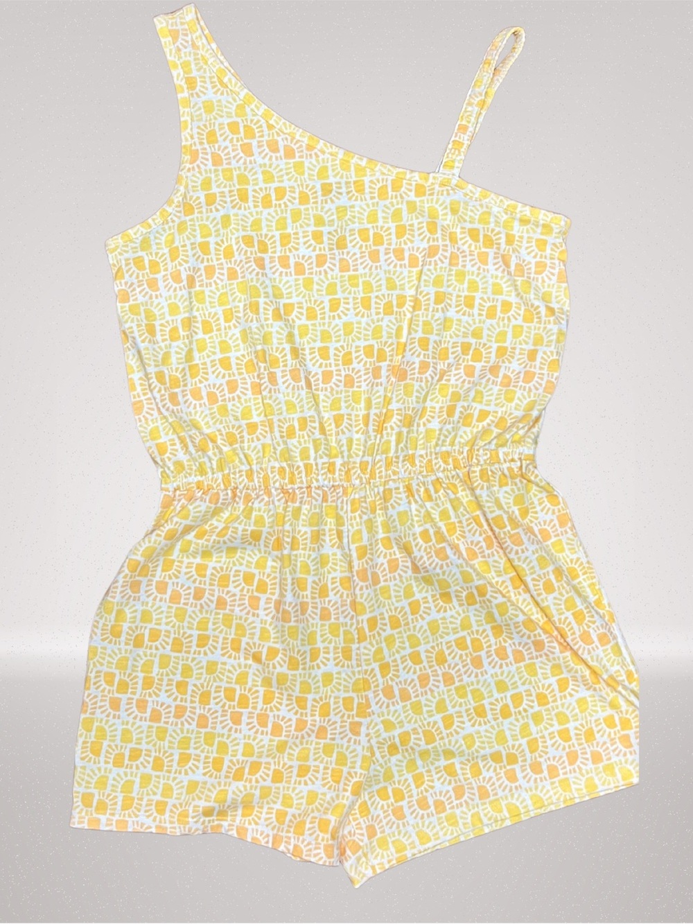 SO Girls XL 14/16 Yellow One Shoulder Romper Elastic Waist